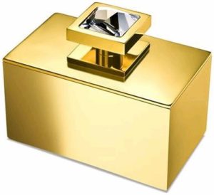 Portabastoncillos Moon Light Square Metal Oro Y Cristal Blanco