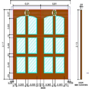 PUERTA MADERA SOLIDA DOBLE CON VIDRIO 2.13X0.91X40CM