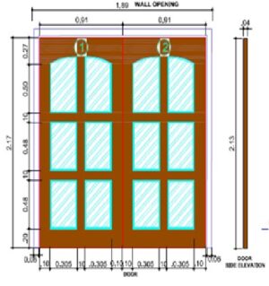 PUERTA MADERA SOLIDA DOBLE CON VIDRIO 2.13X0.91X40CM