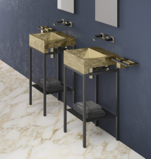 ELLE PLUS WASHSTAND BLACK UNIT, GOLD LEAF WASHBASIN, GOLD WASTE