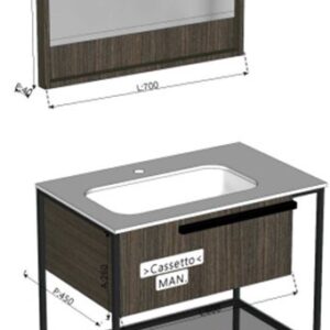 SET ROVERE CAFFE CM.60x45x26 W/DRAWER & MIRROR UNIKO CM.70x70 W/LIGHTING