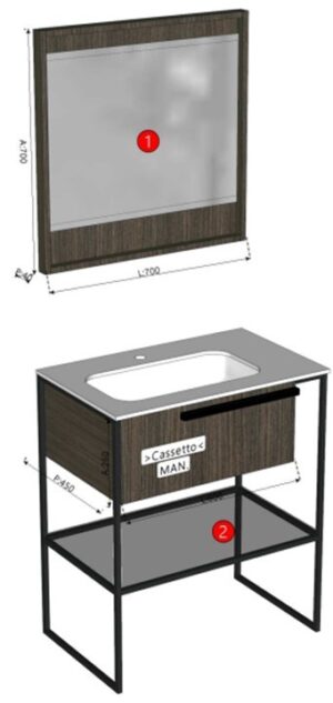 SET ROVERE CAFFE CM.60x45x26 W/DRAWER & MIRROR UNIKO CM.70x70 W/LIGHTING