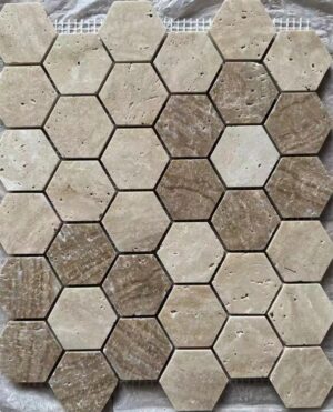 MOSAIQUILLO HEXAGONAL DE TRAVERTINO NOCE/LIGHT 30X30