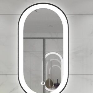 ESPEJO CIRCULAR NEGRO LUZ LED 60X80CM