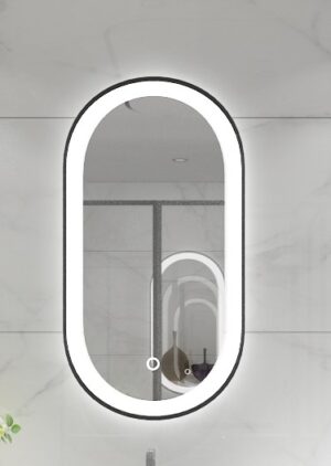 ESPEJO CIRCULAR NEGRO LUZ LED 60X80CM