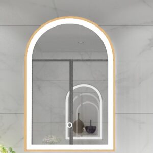 ESPEJO MEDIA LUNA DORADO LUZ LED 60X80CM