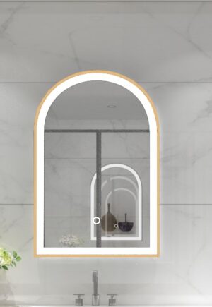 ESPEJO MEDIA LUNA DORADO LUZ LED 60X80CM