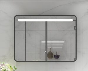 ESPEJO RECTANGULAR NEGRO LUZ LED 80X80CM