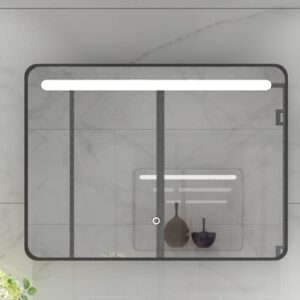 ESPEJO RECTANGULAR NEGRO LUZ LED 80X80CM