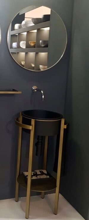 TONDO PLUS WASHSTAND OLD BRASS UNIT BLACK MAT BASIN (BLACK WASTE)