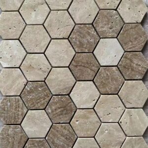 MOSAIQUILLO HEXAGONAL DE TRAVERTINO NOCE/LIGHT 30X30