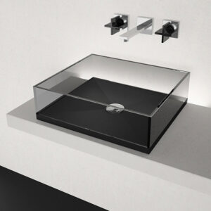 LAVAMANOS DE VIDRIO SKY MEDIUM COUNTERTOP WASHBASIN FUME CRYSTAL/BLACK VETOFREDO BASE 400X260